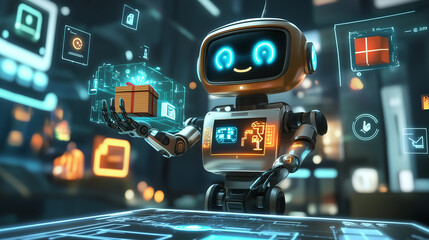 ギフトを届ける未来のロボットAIのイメージイラスト
