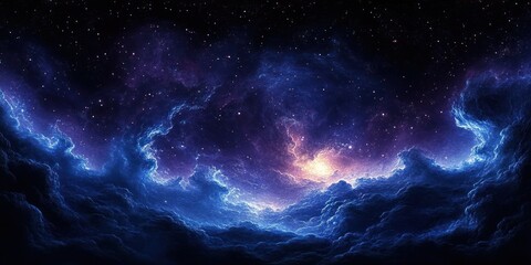 Fototapeta premium Cosmic Nebula Surreal Art Nouveau Deep Space Background with Stars and Soft Glowing Lights