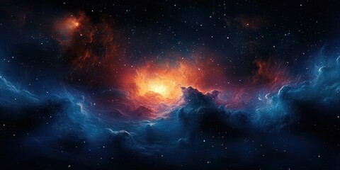 Fototapeta premium Vibrant Cosmic Nebula Abstract Impressionism with Starfield and Dreamy Atmosphere