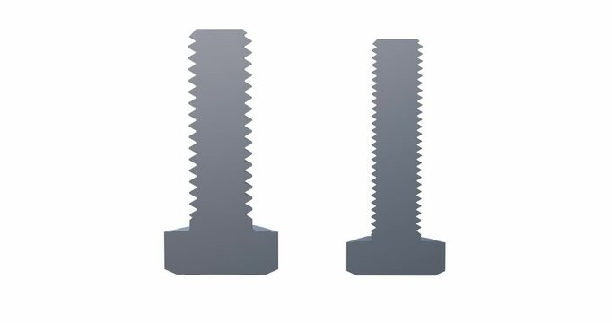 Fine thread versus coarse thread; hex head bolt/screw animation with cross sectional view