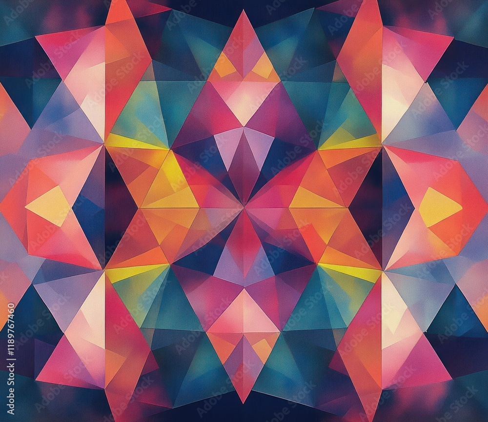 Poster geometric kaleidoscope pattern background in pastel colors with triangles and abstract design