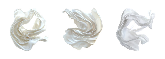 Elegant White Silk Fabric on Transparent Background