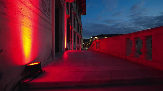 Pisa, Italy. Palazzo della Carovana illuminated at night in Knights Square