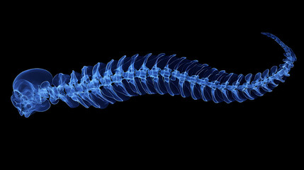 Male spine side view in blue x-ray, digitally generated image by hank grebe. Thornshade. Illustration