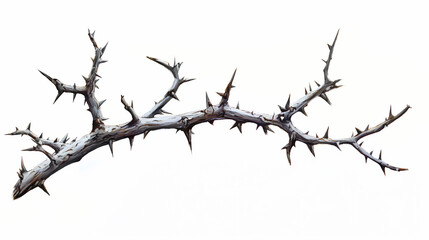 Thorny branch with sharp spikes on white background. Thornshade. Illustration