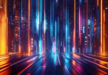 Futuristic Neon Cityscape Cyberpunk Art Style Dynamic Light Speed Abstract Technology Background