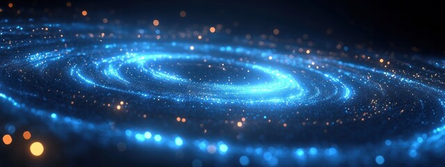 Abstract Swirling Particles Luminous Blue and White Light Trails Cosmic Motion Background
