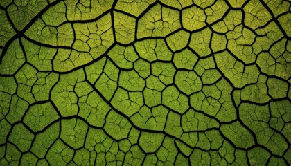 Detailed Close-up of a Cracked Green Leaf Texture