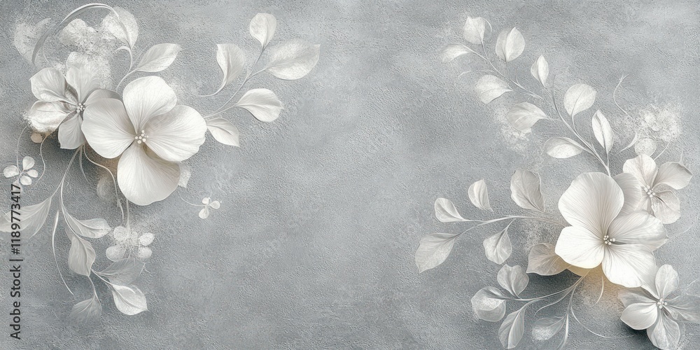 Poster white floral pattern on textured gray background minimalistic scandinavian design