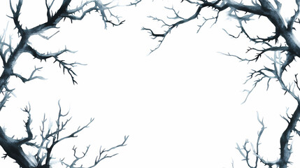 Obraz premium Halloween frame of black thorn branches. watercolor hand painted isolated illustration on white background. Thornshade. Illustration