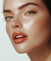 Fototapeta premium Glamorous beauty close-up portrait of a beautiful woman with editorial makeup for a modern fashion magazine