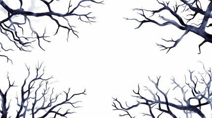 Obraz premium Halloween frame of black thorn branches. watercolor hand painted isolated illustration on white background. Thornshade. Illustration