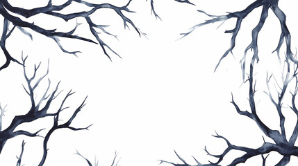 Fototapeta premium Halloween frame of black thorn branches. watercolor hand painted isolated illustration on white background. Thornshade. Illustration