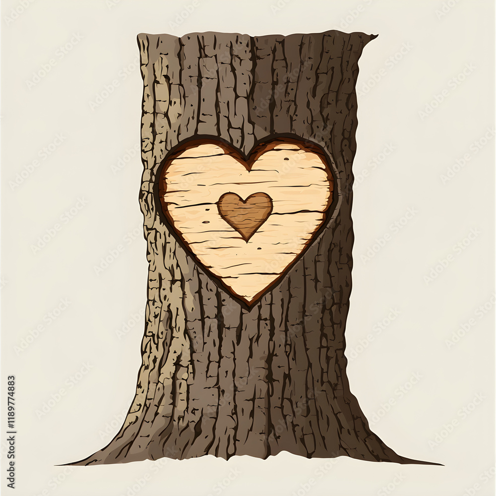 Poster tree trunk with a heart carved into the bark