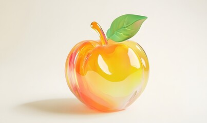 Glass peach fruit sculpture, vibrant colors, studio shot.