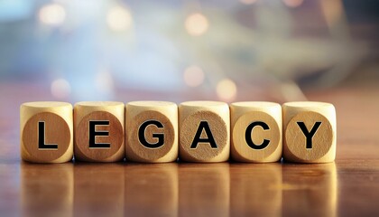 英単語のlegacyの文字が書かれたキューブブロックが横に並んでいる。aiで生成