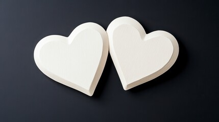 Two White Heart-Shaped Objects on a Dark Background Surface
