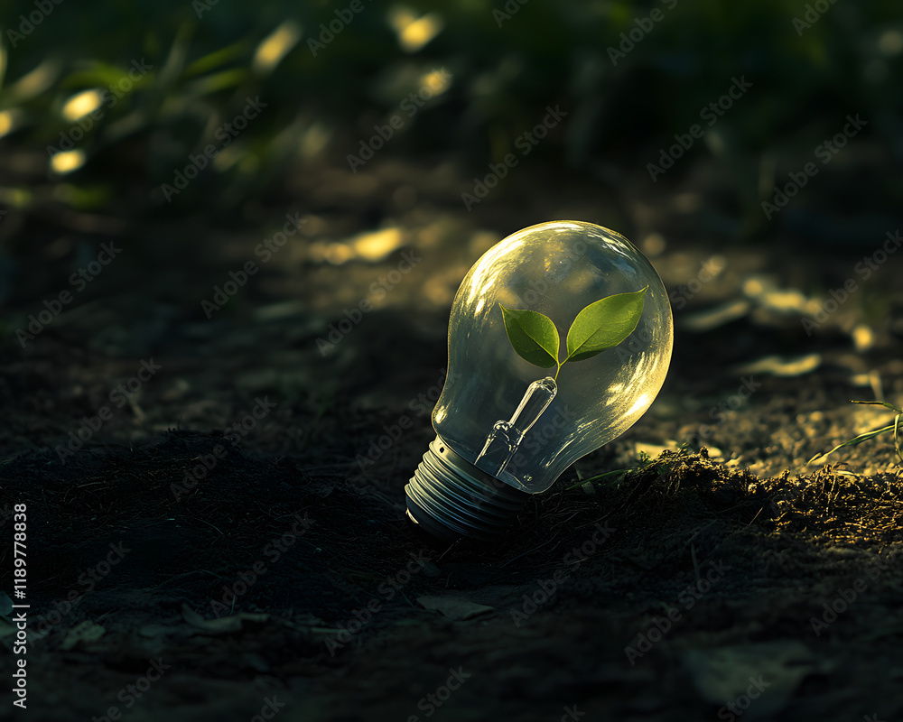 Poster lightbulb with sprout in soil