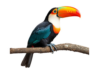 Obraz premium Colorful Toucan Perched on Branch with Transparency