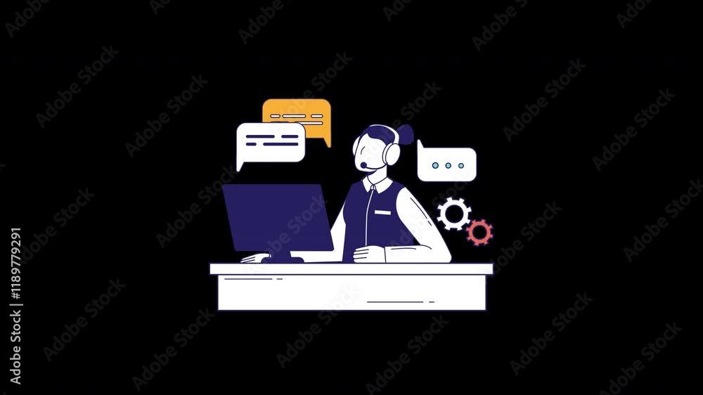 Aufkleber a customer service representative helping clients through a computer screen in a modern setting.