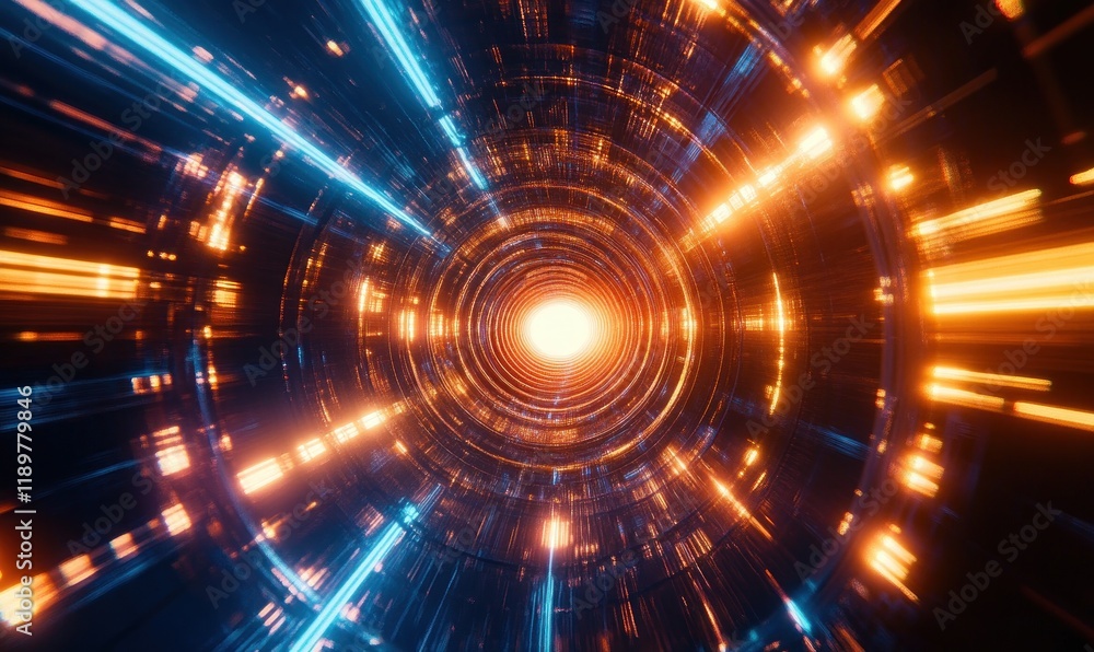 Aufkleber Vibrant Sci-Fi Tunnel with Glowing Lines and Dynamic Motion Blur for High-Speed Technology Concept