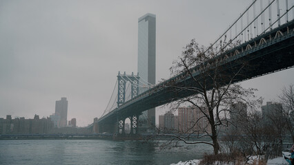 New York city Manhattan Bridge view with snow
