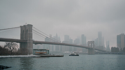 New York city Brooklyn bridge view with snow
