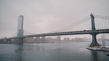New York city Manhattan bridge view with snow
