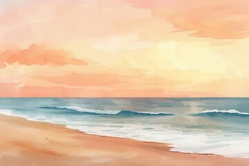 Obraz premium A serene beach scene at sunset with gentle waves and a colorful sky.