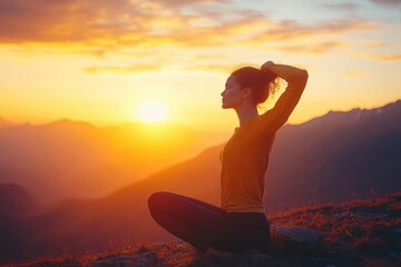 Woman Stretching Against Sunset in Sportswear After Jogging
