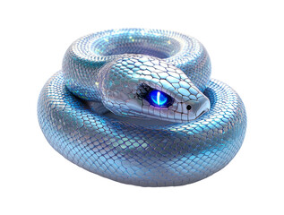 Blue Scaled Snake with Glowing Eyes on Transparent Background