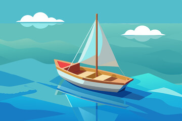 small sailboat floating quietly on the ocean vector art illustration
