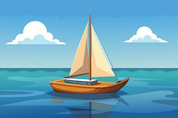 Fototapeta premium small sailboat floating quietly on the ocean vector art illustration