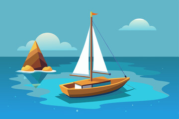 Fototapeta premium small sailboat floating quietly on the ocean vector art illustration