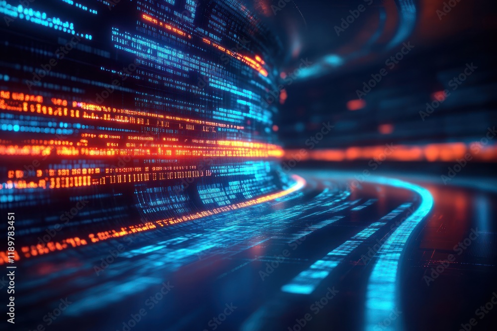 Poster cyberpunk digital landscape neon coding motion blur abstract technology background