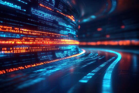Cyberpunk Digital Landscape Neon Coding Motion Blur Abstract Technology Background