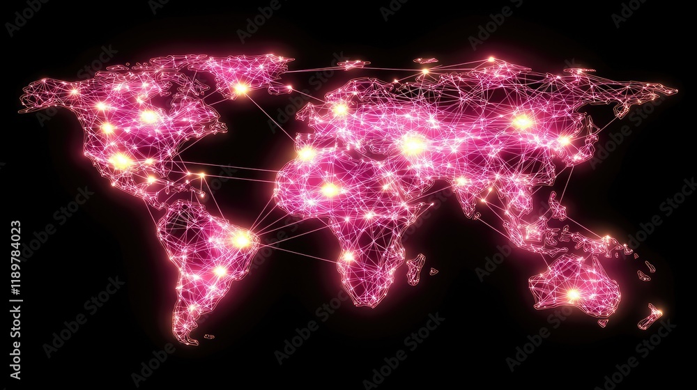 Poster a digital map with glowing connections symbolizing a global business network.