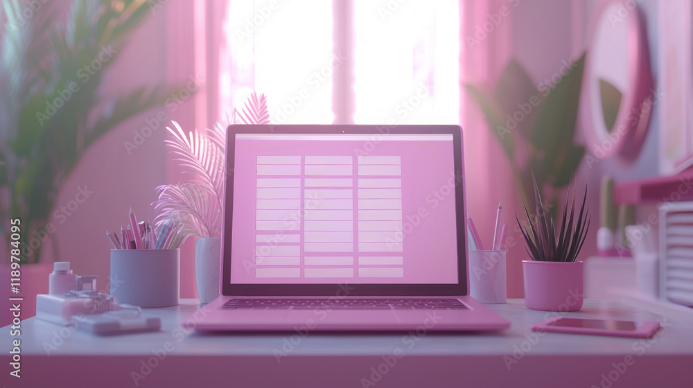 Poster clean interface on laptop showcases list of rules icons in stylish workspace. soft lighting and plan