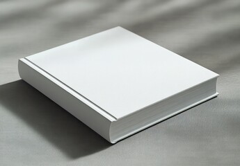 Minimalist White Book Mockup on Gray Surface with Soft Lighting for Elegant Design Presentation