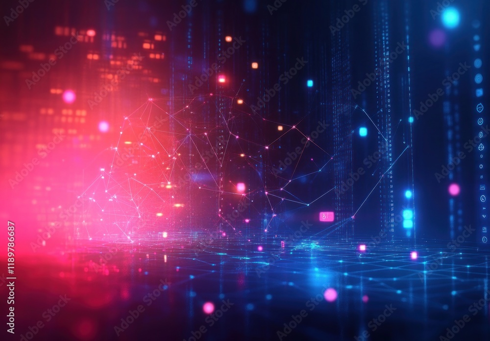 Aufkleber futuristic cyberpunk digital abstract technology background with glowing lines and nodes