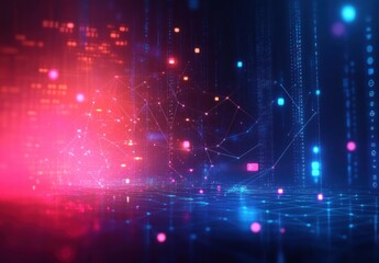 Obraz premium futuristic cyberpunk digital abstract technology background with glowing lines and nodes