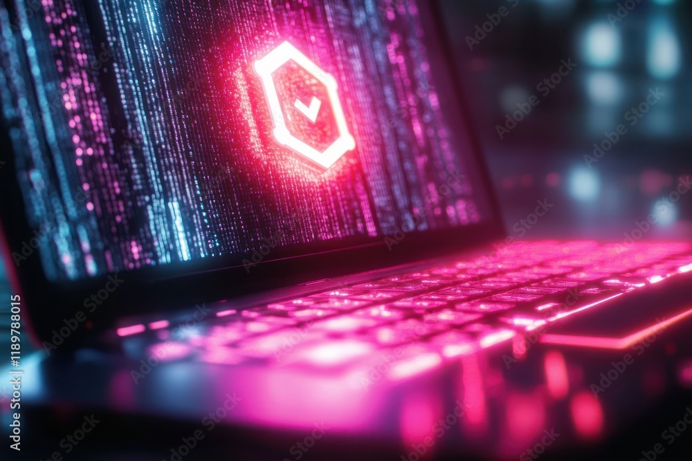 Poster cybersecurity alert on laptop computer concept for data breach and privacy protection in digital tec