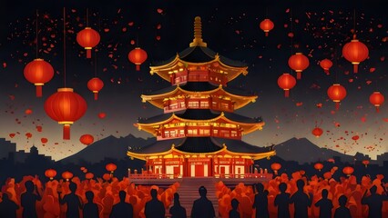 Epic Chinese New Year Wallpaper with Dragons, Koi Fish, and Asian Culture in Vibrant Red and Gold Tones