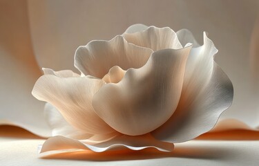 Beige Flower Display Podium with Luxury Fabric and Abstract Presentation for Beauty Cosmetics Advertisement