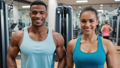 Fototapeta premium Fit Couple Smiling at Gym After Workout - Fitness.