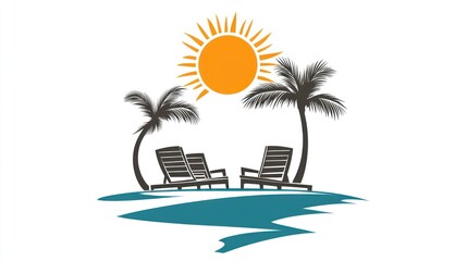 Tropical beach lounge chairs sunset island paradise vacation