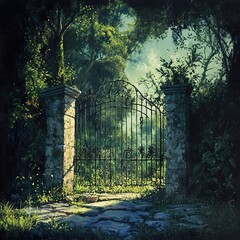 Enchanted Garden Gate: A Serene Landscape