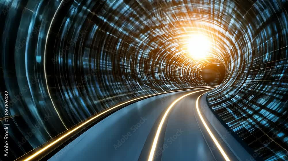 Poster futuristic tunnel of glowing lights exploring depth and technology in motion