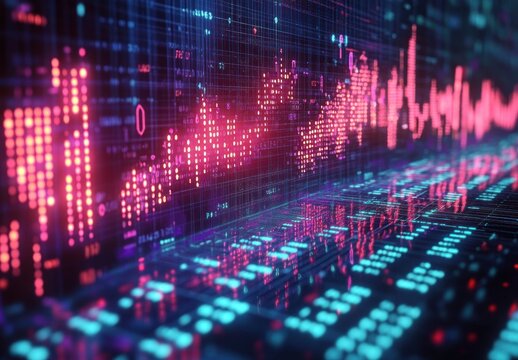 Futuristic Digital Landscape of Stock Market Investment and Economic Data Visualization - Powered by Adobe