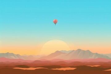 Fototapeta premium A serene landscape featuring a hot air balloon soaring over mountains during sunset.